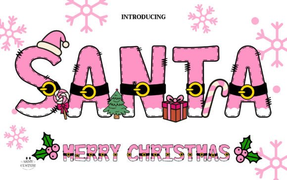 Santa Merry Christmas Pink Font